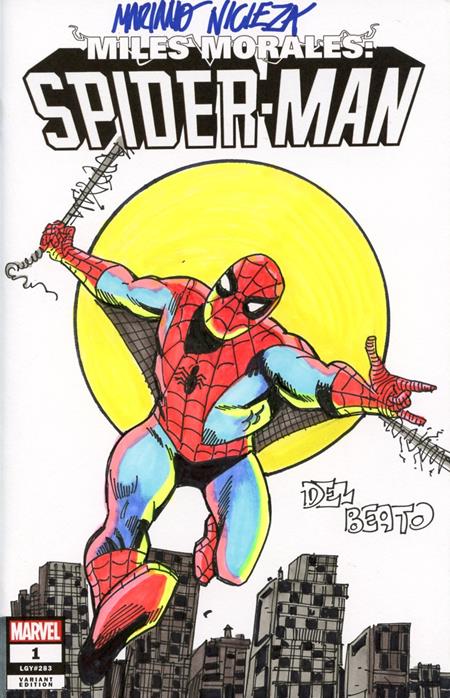 DF MARVEL COMICS COMMISSIONED COVER ART SIGNED AND REMARKED BY MARIANO NICIEZA AND JOE DELBEATO WITH SPIDER-MAN SKETCH #1