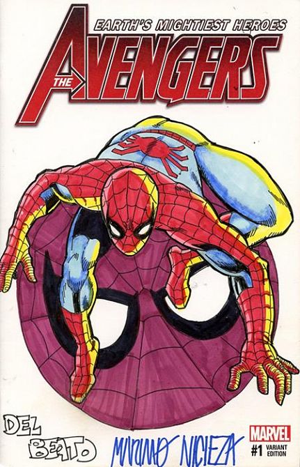 DF MARVEL COMICS COMMISSIONED COVER ART SIGNED AND REMARKED BY MARIANO NICIEZA AND JOE DELBEATO WITH A SPIDER-MAN SKETCH #1