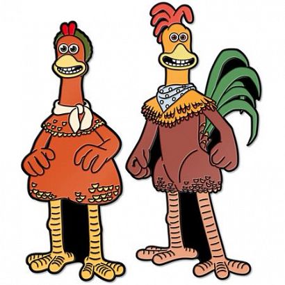 AARDMAN 50 CHICKEN RUN DOTN ROCKY AND GINGER ENAMEL PIN BADGE SET #1